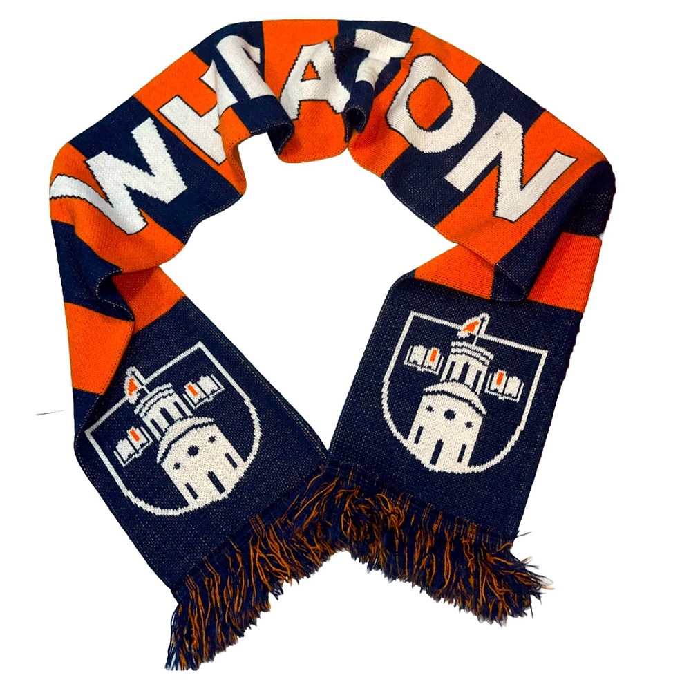 Wheaton College SCARF 65” Double Sided Acrylic Orange/Blue stripes, SOFT Fringe
